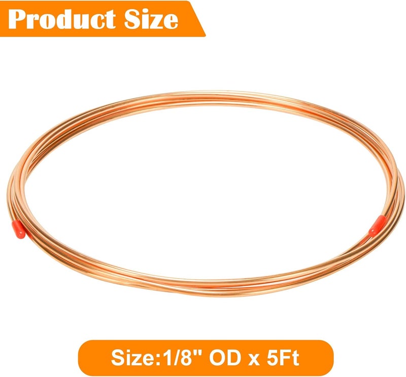YuJingKey Copper Tubing 1/8" OD x 5 Ft, 99.9% C12200 ASTM B280 Copper Pipe, T2 Pure Copper Tube, Refrigeration ACR Tubing Seamless Soft Coil Round for HVAC System, Refrigerators, Industry, DIY - Image 2
